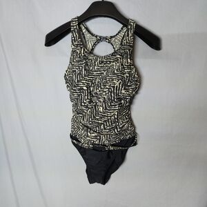 Christina One Piece Swim Suit With Cream And Black Pattern Size 8